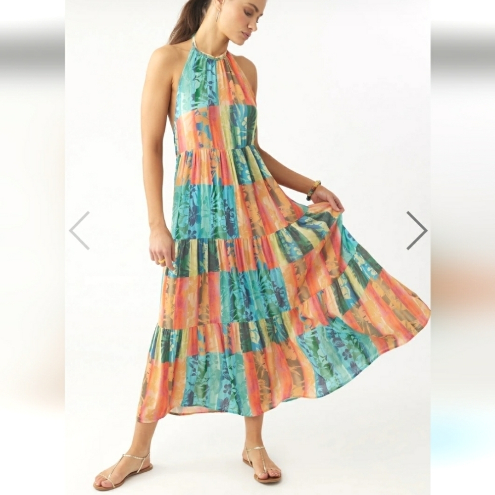 NWT O'Neill Jennifer Woven Maxi Tank Dress. Neck Tie. Backless. Tropical. Boho.